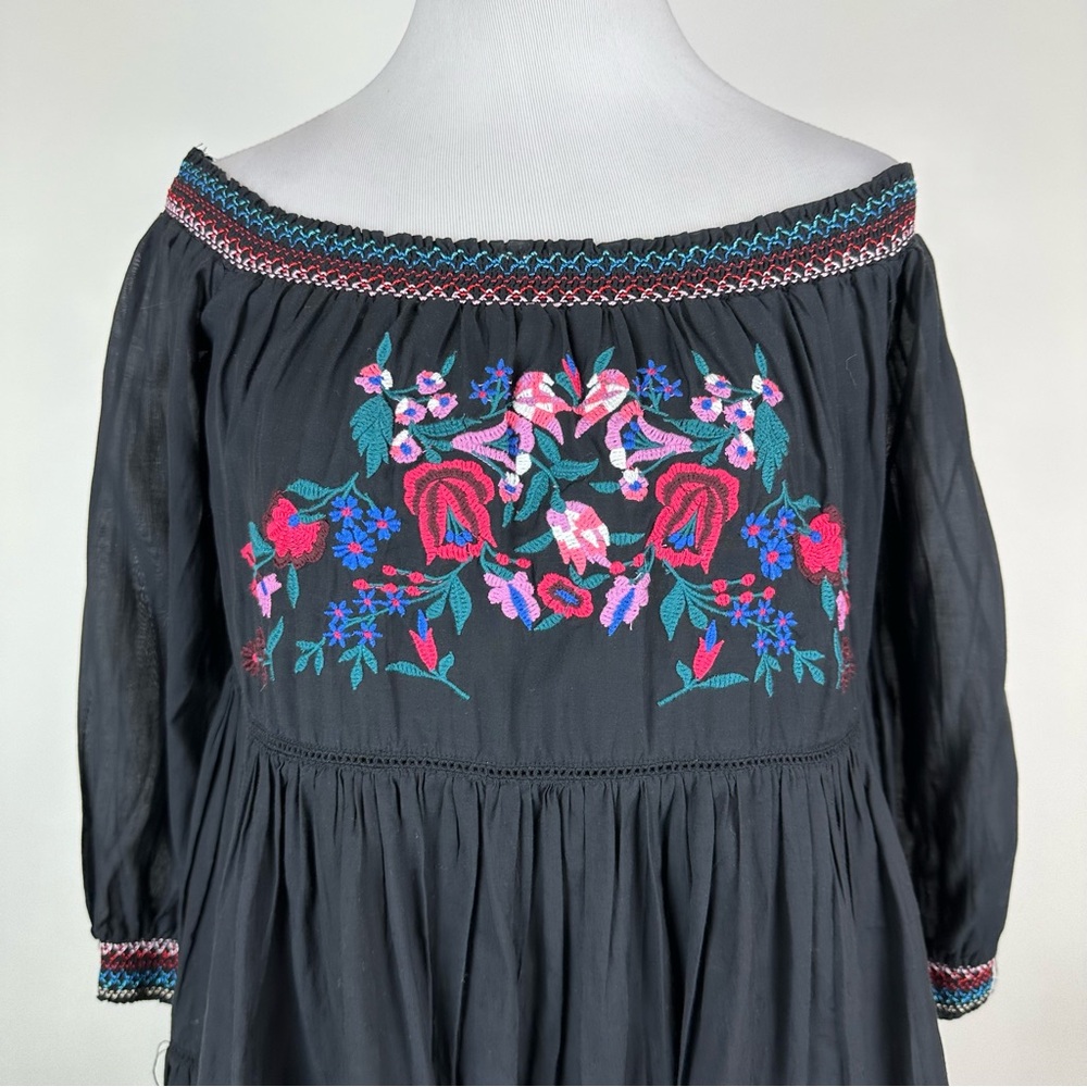 Free People Sunbeams Embroidered Off The Shoulder Boho Mini Dress Size XS - Picture 3 of 14